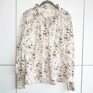 Melloday Woman’s Peasant Blouse Prairie Shirt Size XL Boho Tie neck Fall Flowers